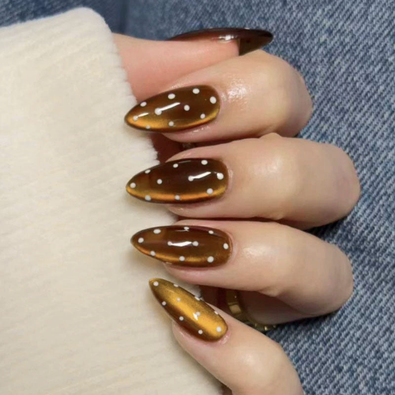 Artistic Stiletto Press-On Nails with Polka Dot Design