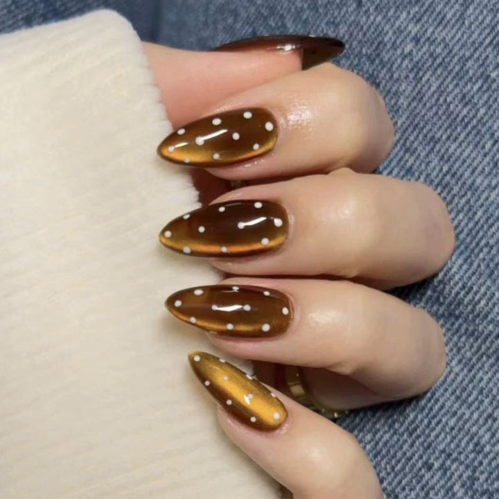 Artistic Stiletto Press-On Nails with Polka Dot Design