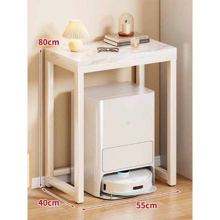 Marble Top Gold Metal Console Stand for Robot Vacuum Dock and Entryway Organizer