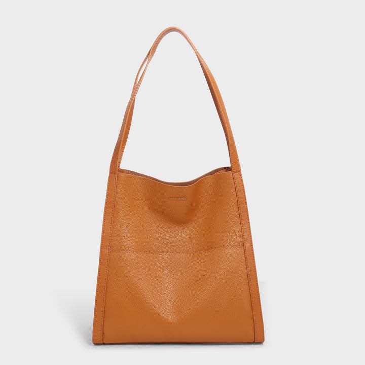 Pebbled Leather Slouchy Hobo Shoulder Bag with Long Strap and Front Pocket