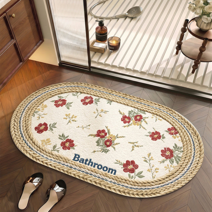 Floral Embroidered Bathroom Rug for Interiors
