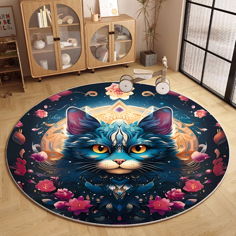 Round Cat-Themed Area Rug