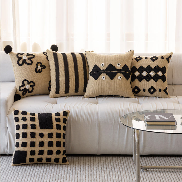 Textured Tribal-Inspired Knitted Square Accent Pillow with Raised Tufted Diamond Motif