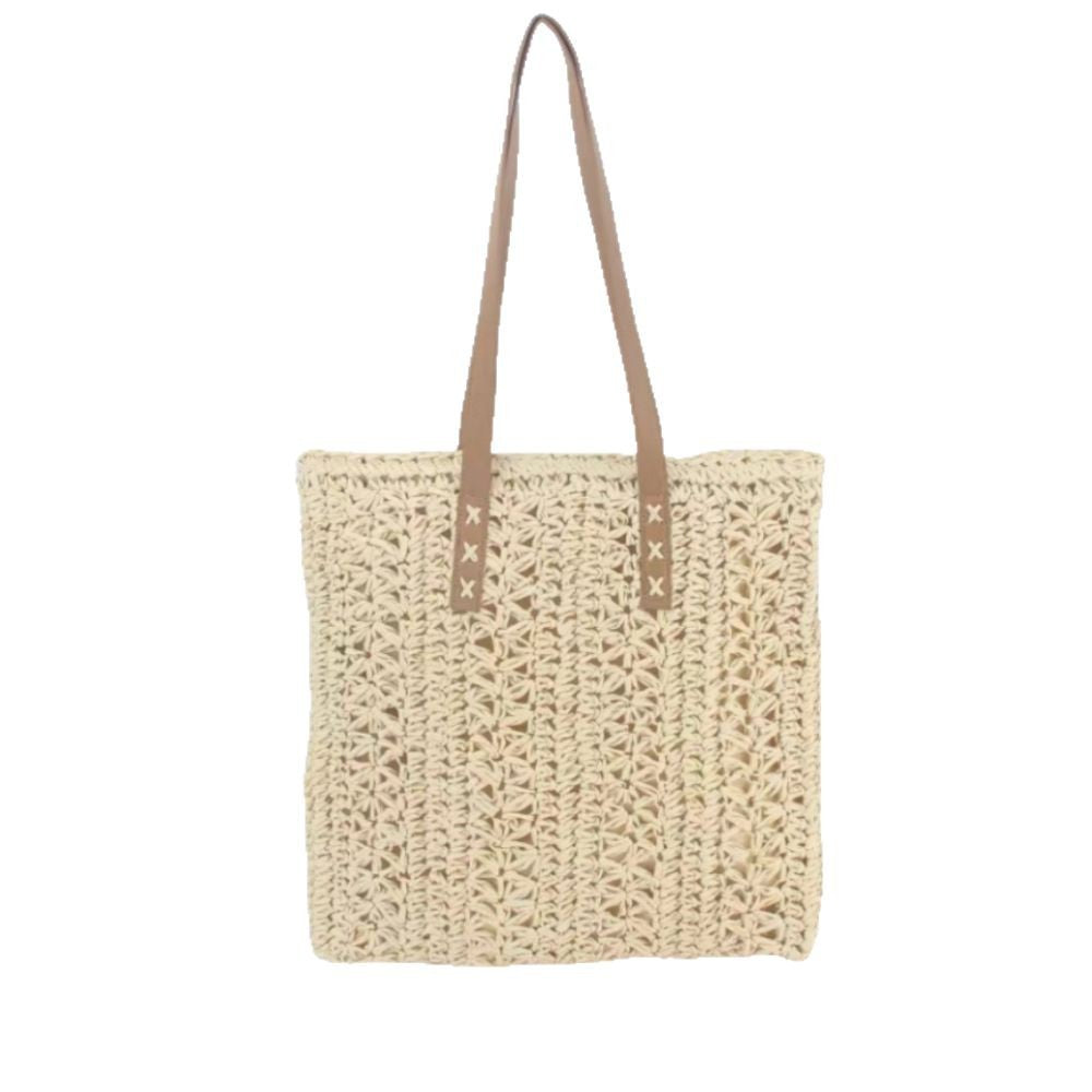 Spacious straw shoulder bag with elegant leather handles Kalsten