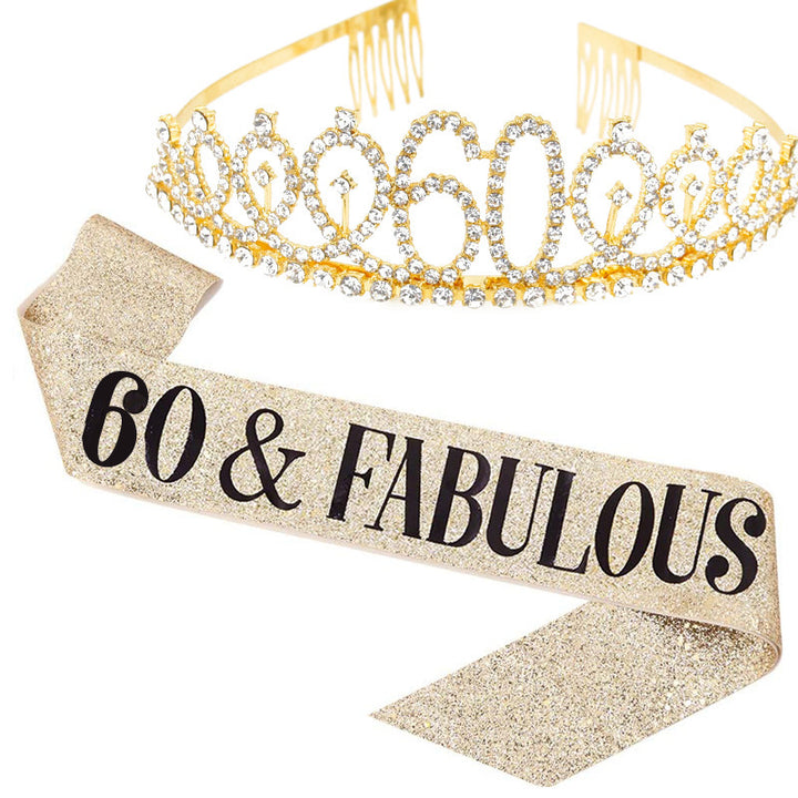 Girl Glittering Birthday Crown and Sash Set Kalsten
