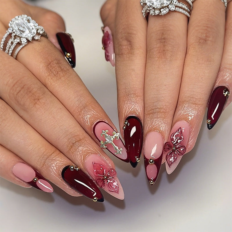 Artificial nail set with exquisite flower and glitter motifs Kalsten