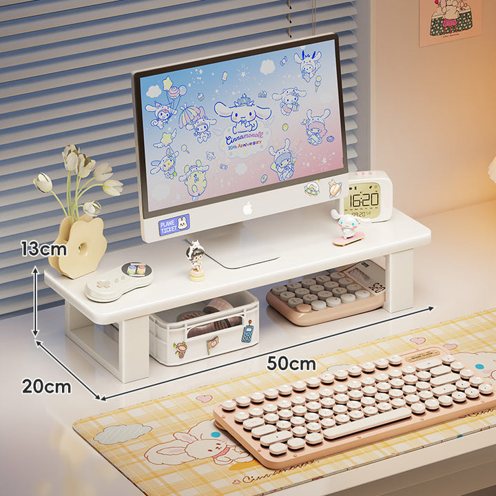 Bamboo Desktop Monitor Riser with Under-Shelf Keyboard Storage and Cable Management
