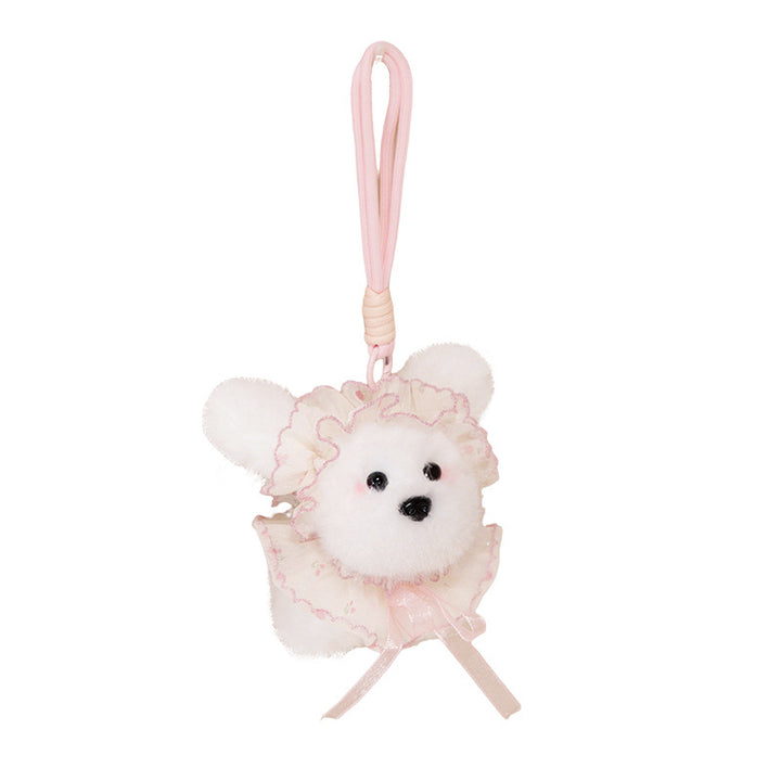 Fluffy Bunny Bag Charm Keychain with Faux-Fur Plush Body and Decorative Resin Accent Kalsten