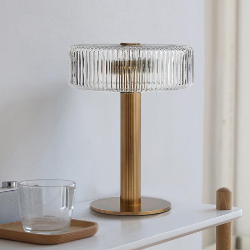 Elegant Ribbed Glass and Gold Table Lamp