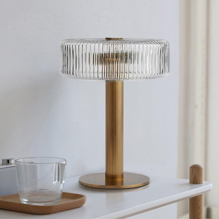 Elegant Ribbed Glass and Gold Table Lamp