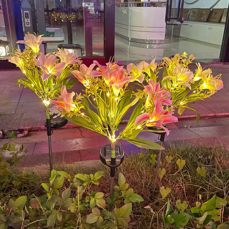 Solar-Powered Lifelike Lily Bloom Landscape Stake With Micro-LED Cluster And Telescopic Ground Spike Kalsten