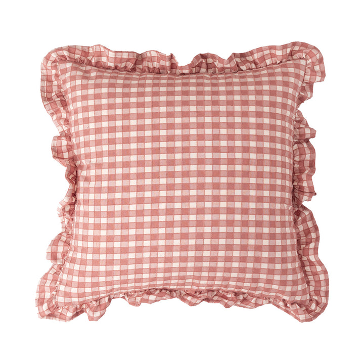 Square decorative cushion cover with ruffles and Vichy check Kalsten