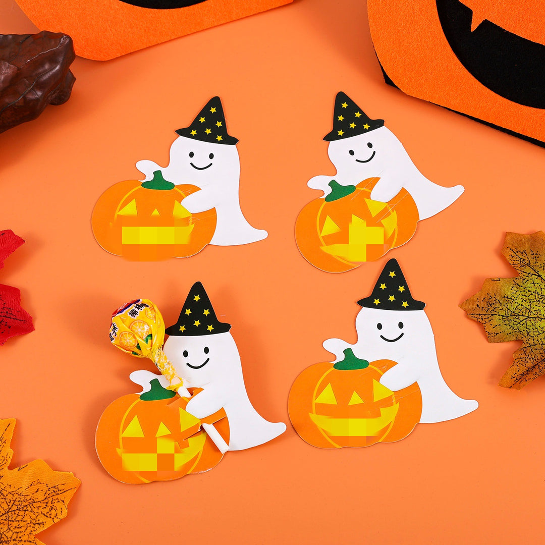 Halloween Lollipop Holder made of sturdy paper with cute ghost and pumpkin design