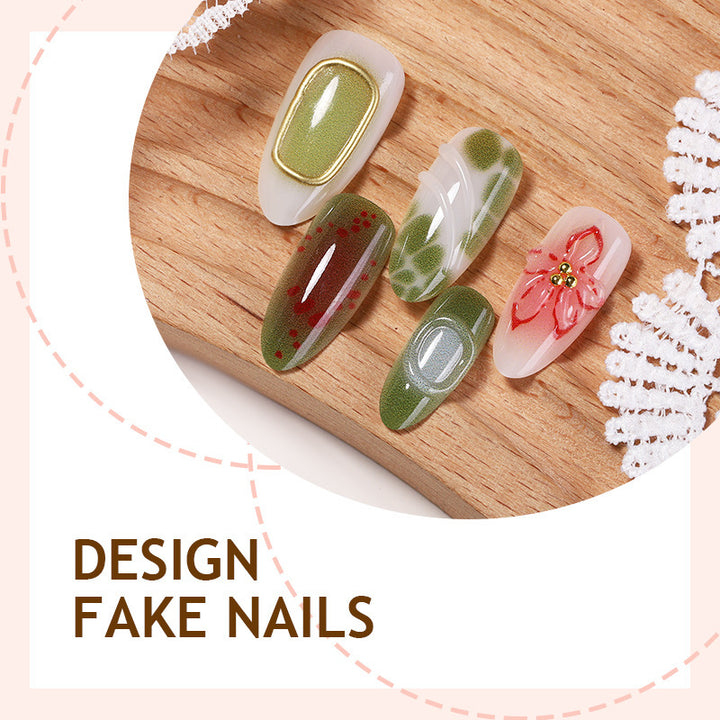 Artificial nail set with elegant floral designs and color accents Kalsten