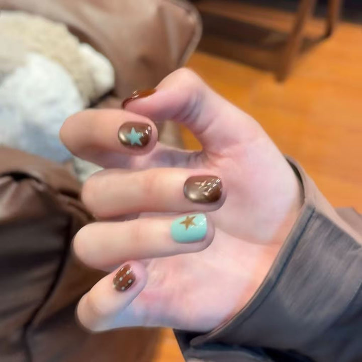 Artistic Press-On Nail Set with Star Designs