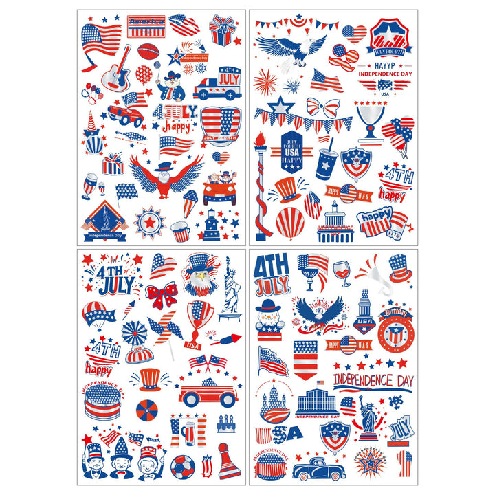Independence Day illustrated temporary tattoo sheets with assorted patriotic icons skin-safe waterproof Kalsten