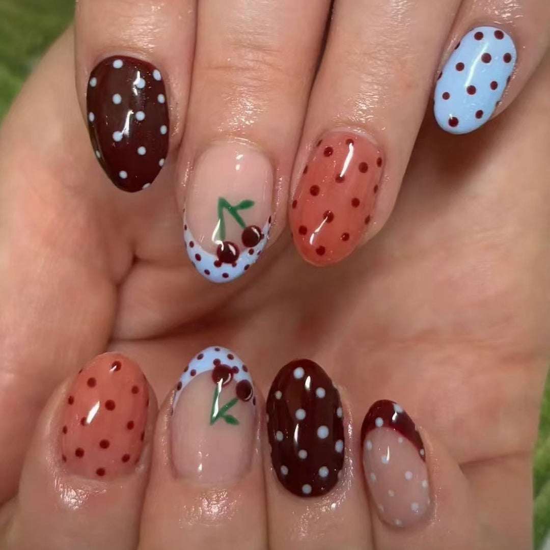 Artistic Cherry-Themed Nail Art Set