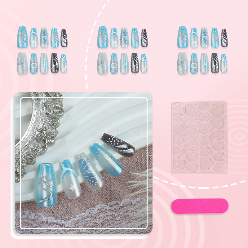 Artistic Press-On Nail Art Set with Geometric Patterns