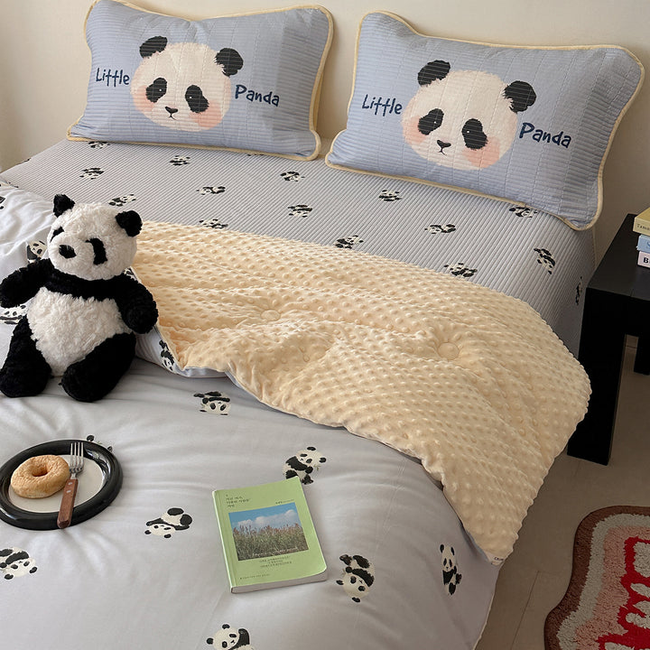 Children's bed set with quilted pillow set, mattress pad, and minky cuddle blanket
