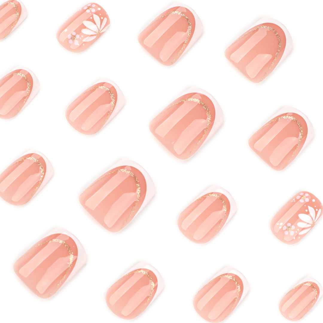 Artistic nail extensions with floral design and elegant accents Kalsten