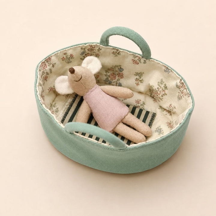 Fabric Nursery Storage Basket with Padded Handles and Floral Lined Interior