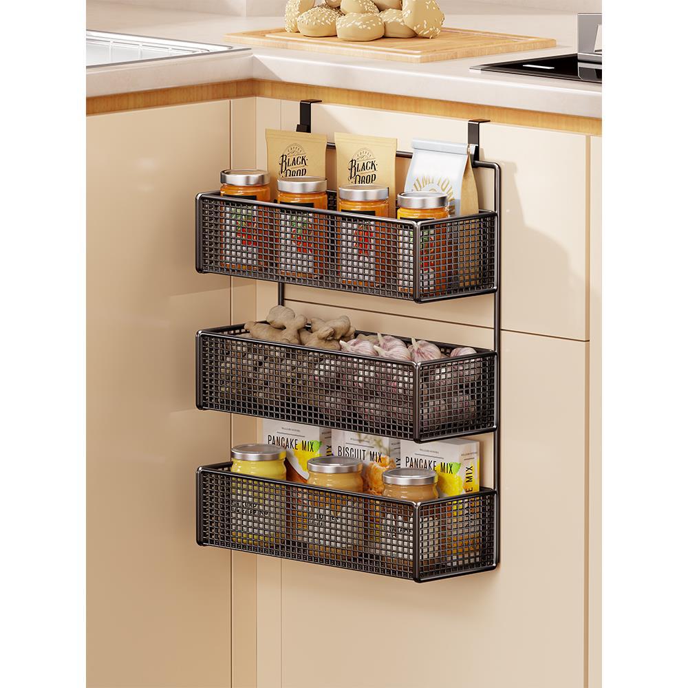 Over-Cabinet Three-Tier Mesh Hanging Pantry Organizer with Removable Baskets