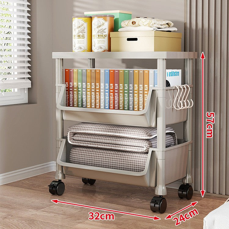Compact Two-Tier Rolling Utility Cart with Deep Removable Plastic Bins