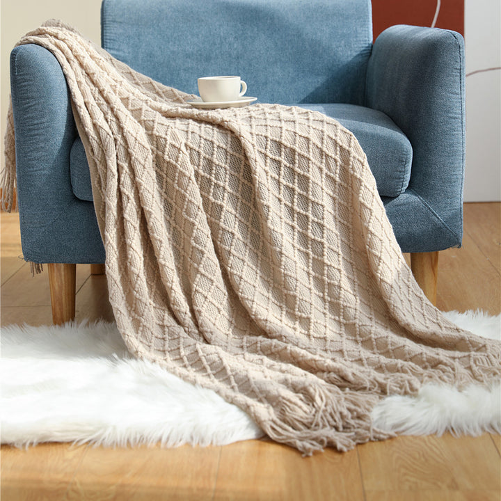 Cable Knit Fringe Throw Blanket Kalsten