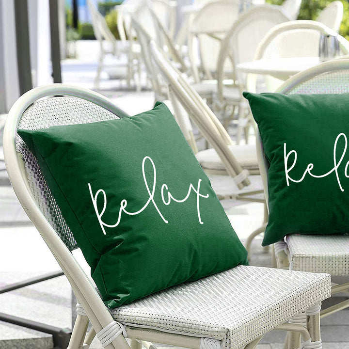Square Script 'Relax' Outdoor-Ready Throw Pillow Cover with Hidden Zipper