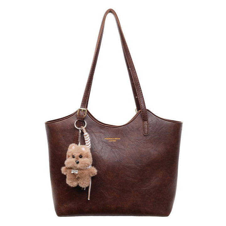 Stylish Faux Leather Tote Bag with Charming Keychain
