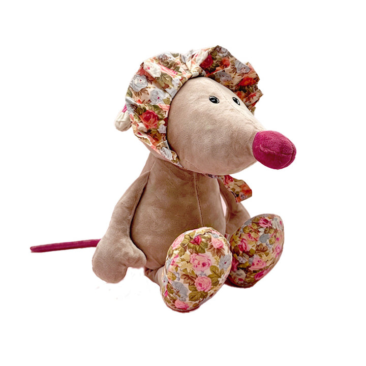Plush Mouse Nursery Comforter with Floral Cap and Scarf, Velvet Paws Kalsten