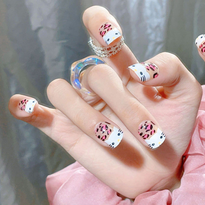 Playful Cat-Themed Press-On Nail Set