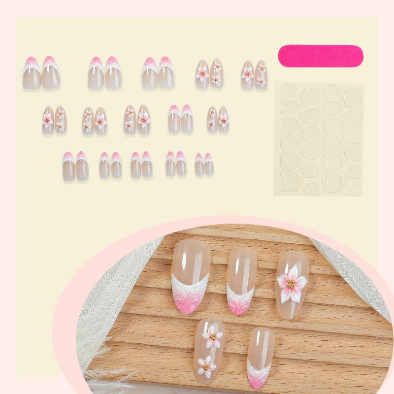 Acrylic nail set with elegant flower designs and delicate color gradients Kalsten