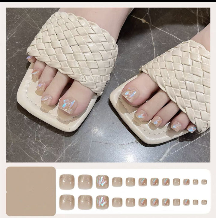 Elegant Woven Slide Sandals with Nail Art Design