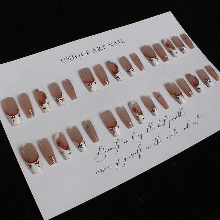 Artistic Press-On Nail Set with Unique Floral Design