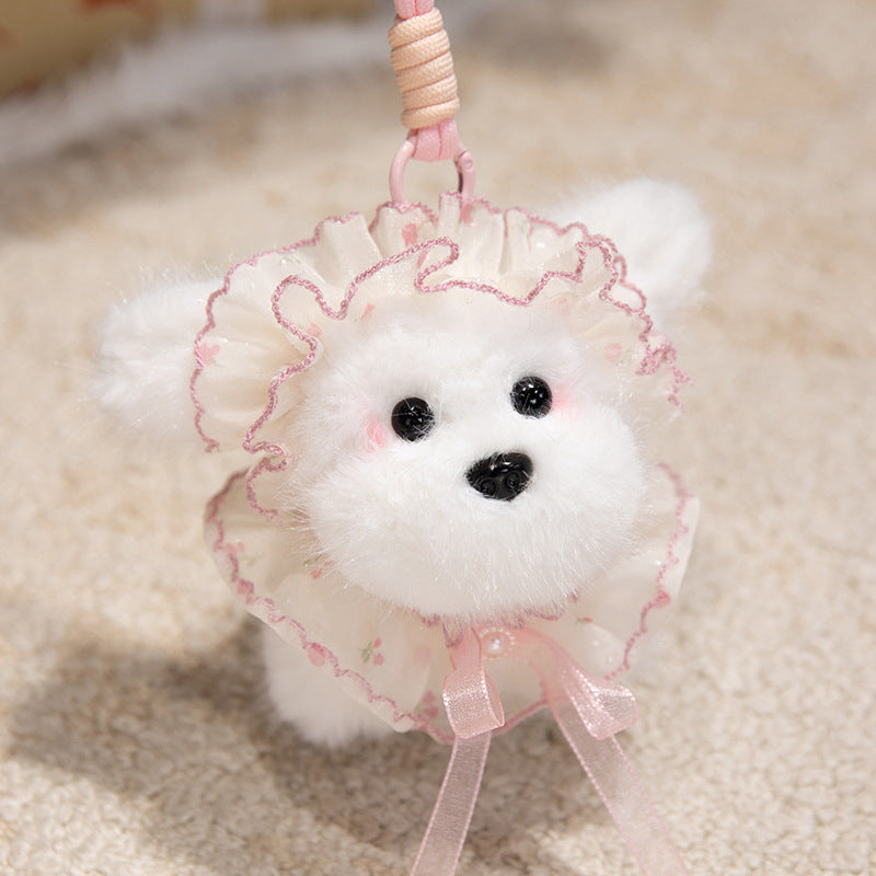 Fluffy Bunny Bag Charm Keychain with Faux-Fur Plush Body and Decorative Resin Accent Kalsten