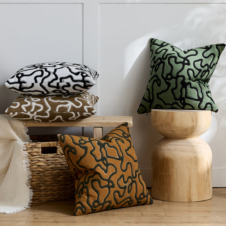 Tufted Chenille Abstract Maze Square Throw Pillow Cover