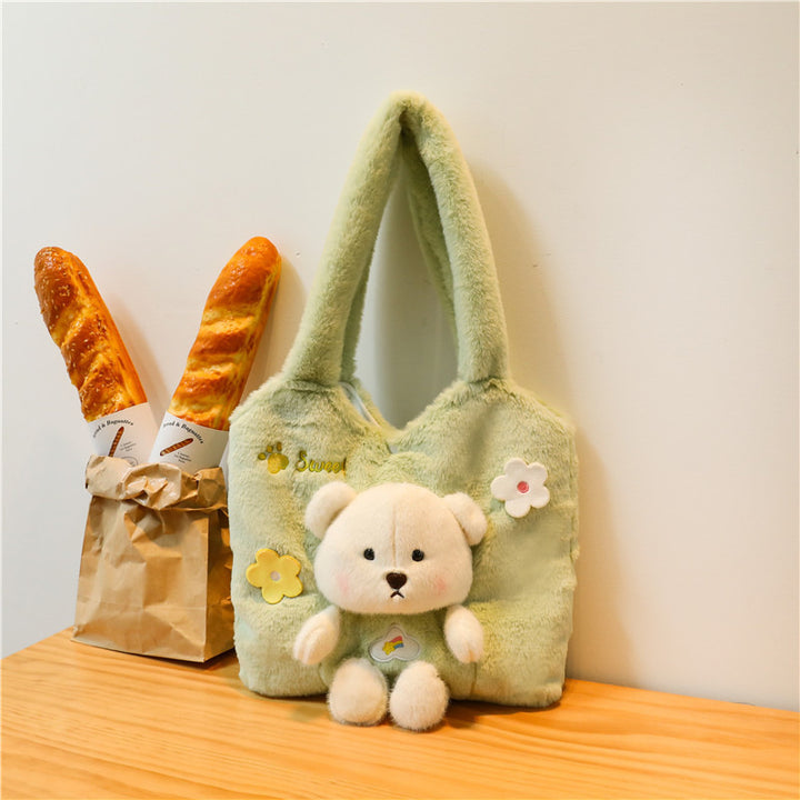 Plush Shoulder Bag with Cute Bear Design Kalsten