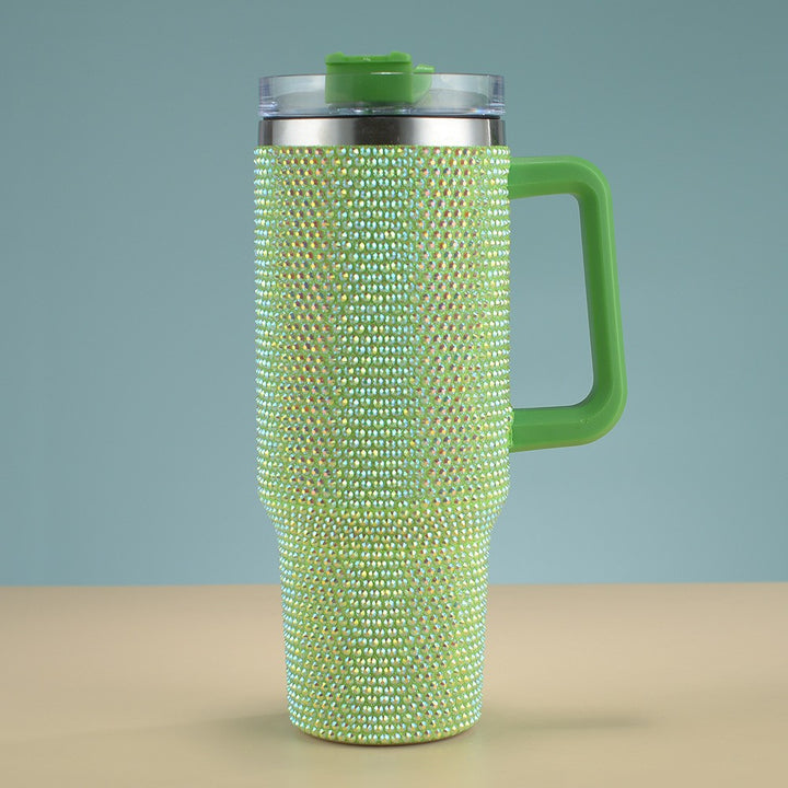 Insulated Stainless Steel Rhinestone Travel Tumbler With Ergonomic Handle And Spill-Resistant Lid