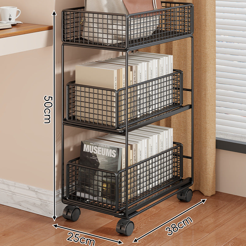 Compact Two-Tier Rolling Metal Mesh Storage Trolley with Locking Swivel Casters