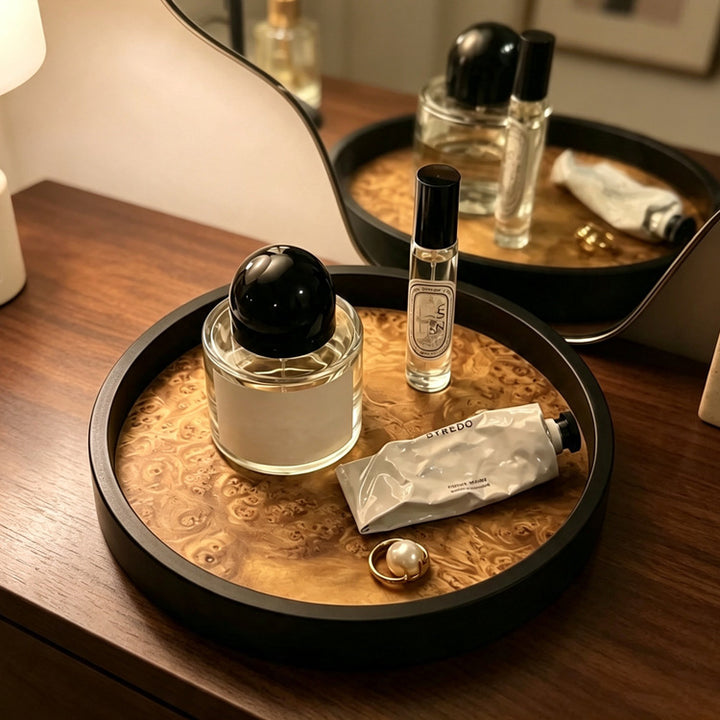 Elegant Round Wooden Serving Tray