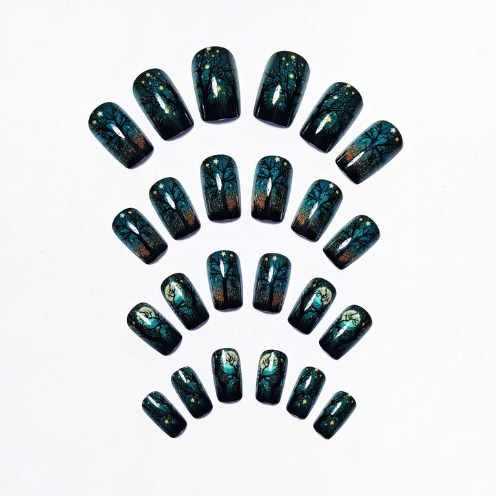 Creative Acrylic Nails with Midnight Forest Design Kalsten