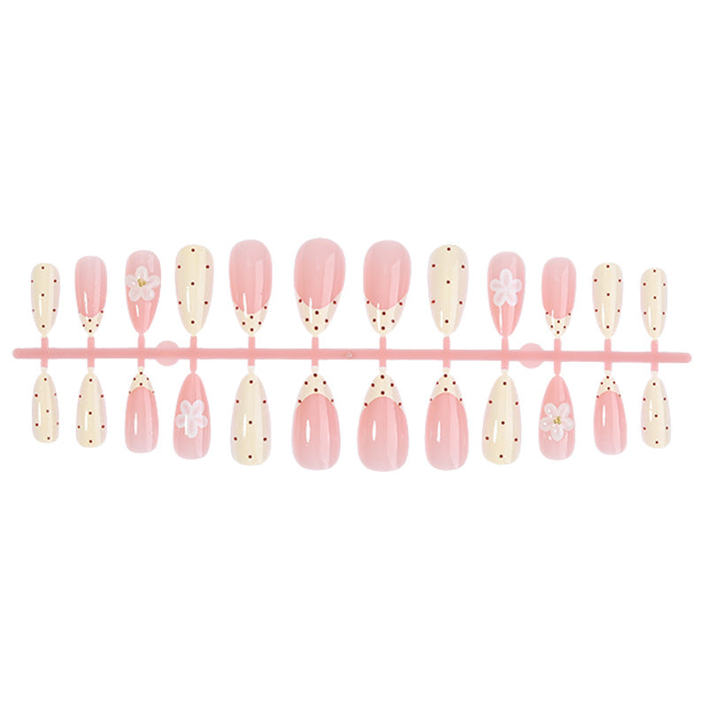 Elegant Press-On Nail Set with Floral and Polka Dot Designs Kalsten