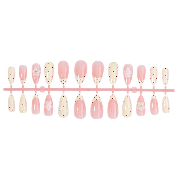 Elegant Press-On Nail Set with Floral and Polka Dot Designs Kalsten
