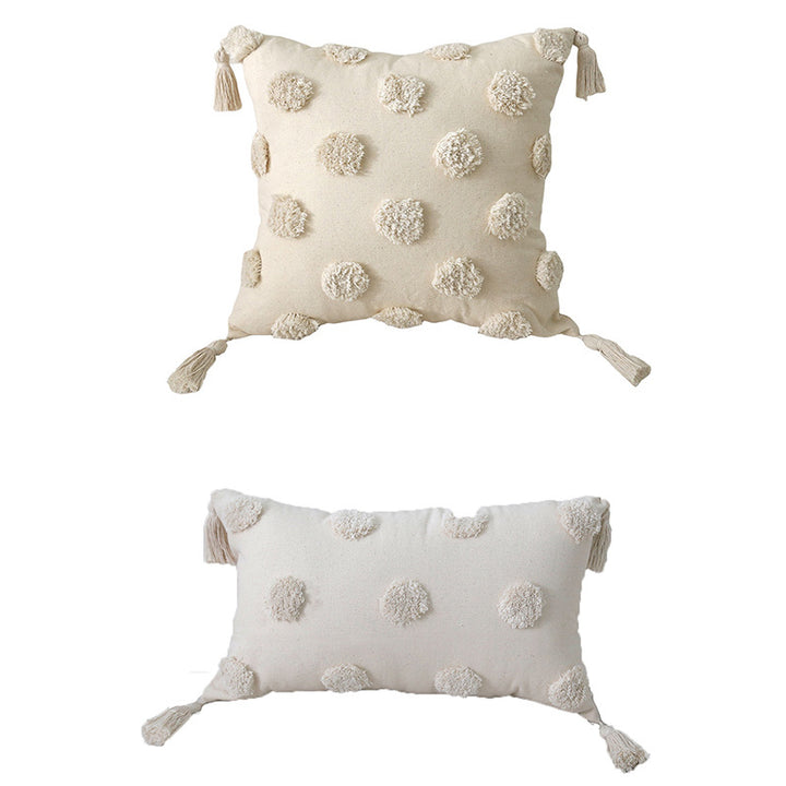 Decorative Boho Tassel Throw Pillow with Textured Diamond Tufting