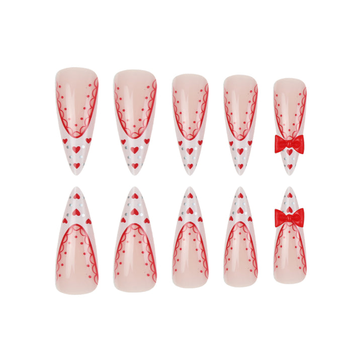 Stiletto Press-On Nail Art Set with Heart and Bow Design Kalsten