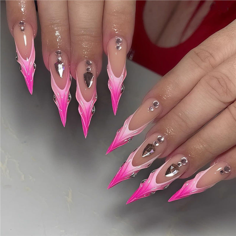 Artistic Stiletto Press-On Nail Art with Metallic Accents Kalsten