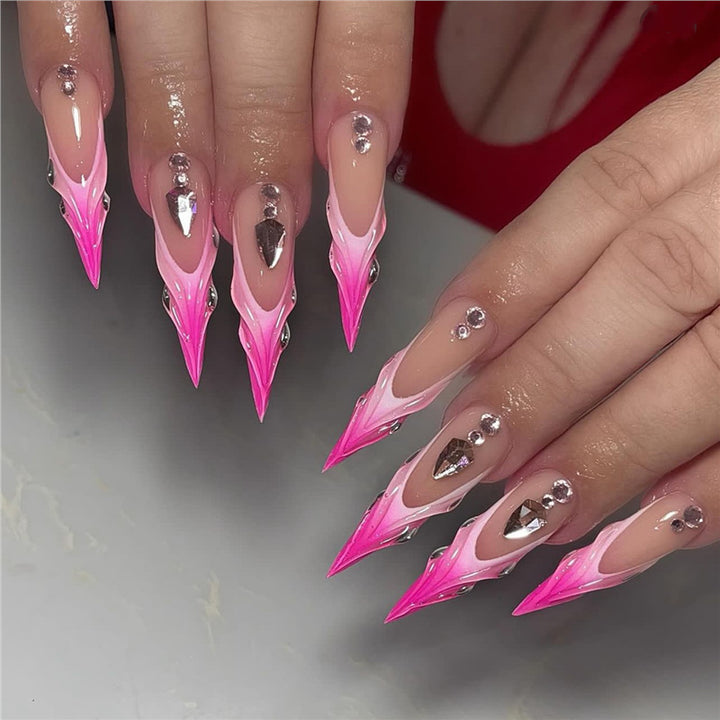 Artistic Stiletto Press-On Nail Art with Metallic Accents Kalsten