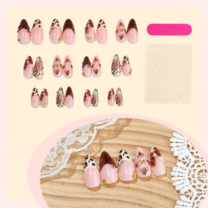 Artistic Press-On Nail Set with Floral and Animal Print Designs kalsten
