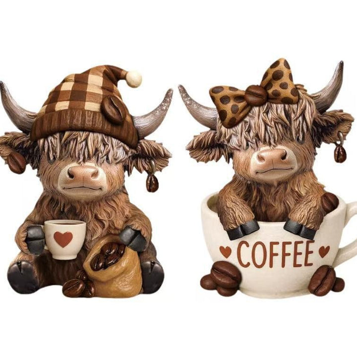 Decorative figure of a Highland cow with accessories Kalsten